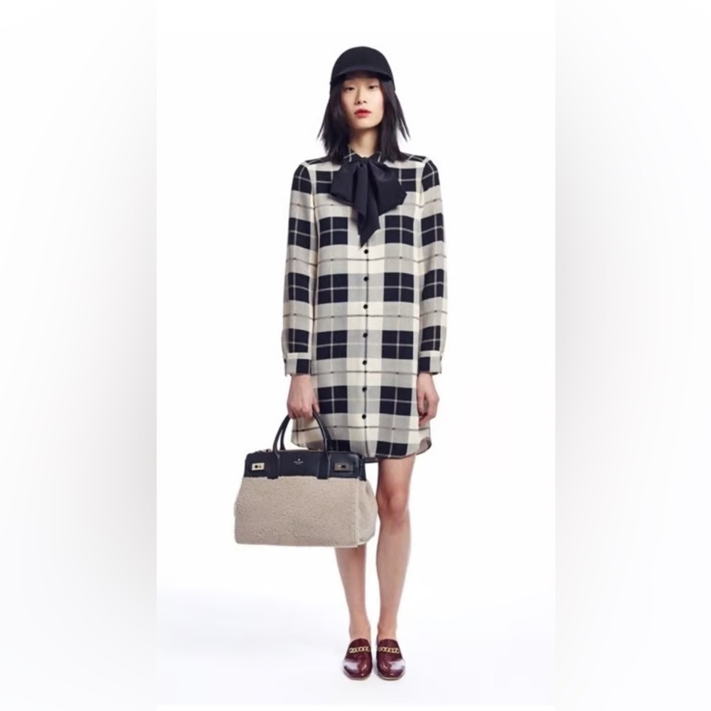 Kate Spade NY Woodland Plaid Griffin Dress with Black Tie